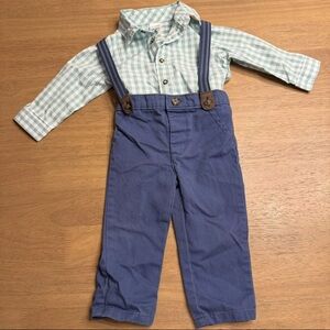 Carters 12M overall set plaid collar shirt